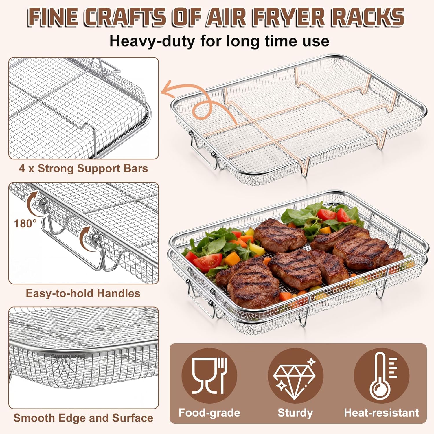 P&P CHEF Air Fryer Basket Set - 15.4 Inch Stainless Steel Racks for Baking & Roasting | Non-Toxic & Dishwasher Safe