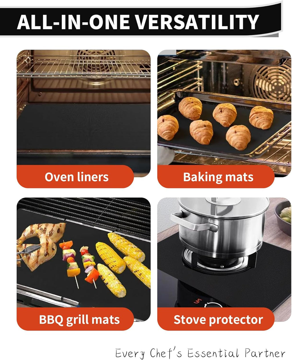 Skiennix Oven Liners - Heavy Duty Non-Stick Mats for Electric & Gas Ovens | 17x25" | BPA & PFOA Free, Dishwasher Safe, Black