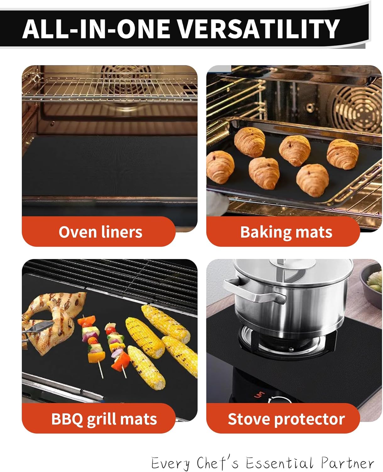 Skiennix Oven Liners - Heavy Duty Non-Stick Mats for Electric & Gas Ovens | 17x25" | BPA & PFOA Free, Dishwasher Safe, Black