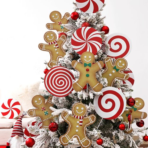Bunny Chorus Christmas Decorations Indoor: 8pcs Large Gingerbread Man Christmas Tree Picks, Cute Rustic Gingerbread Boy Girl Picks Ornaments for Xmas Tree Topper Home School Office Winter Vase Décor