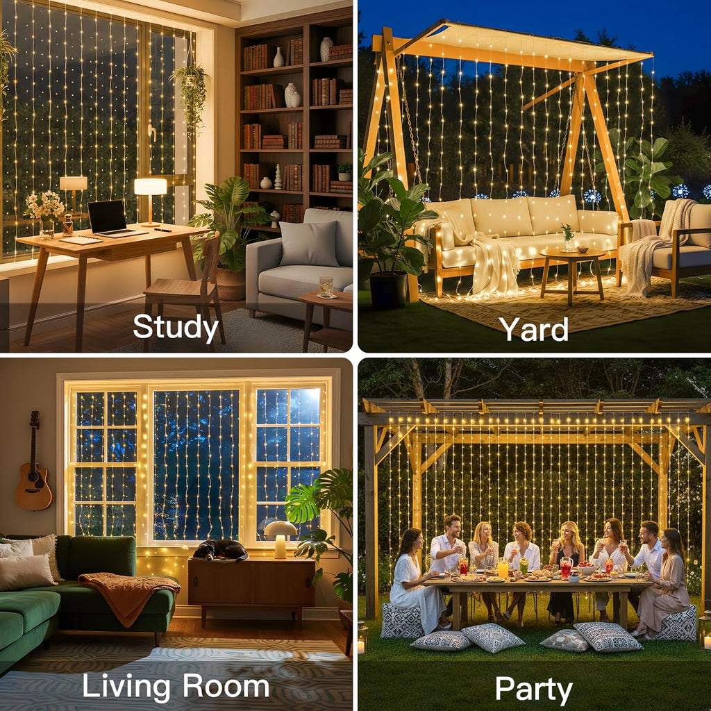 Suddus Tangle-Free Curtain Lights - 200 LED Warm White Hanging Lights | 6.5x6.5ft for Bedroom, Wedding & Party Decor