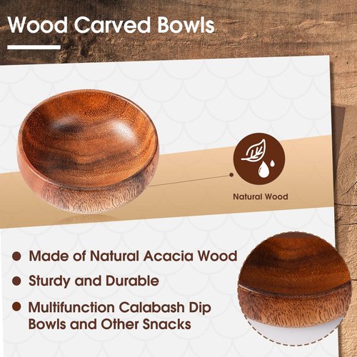 Skylety 20 Pcs Acacia Wooden Bowls Small Calabash Bowls Round Wood Salad Hand Carved Calabash Dip Tray for Serving Popcorn Pasta Coconut Nuts Sauce Appetizers Home Kitchen (4 Inch)