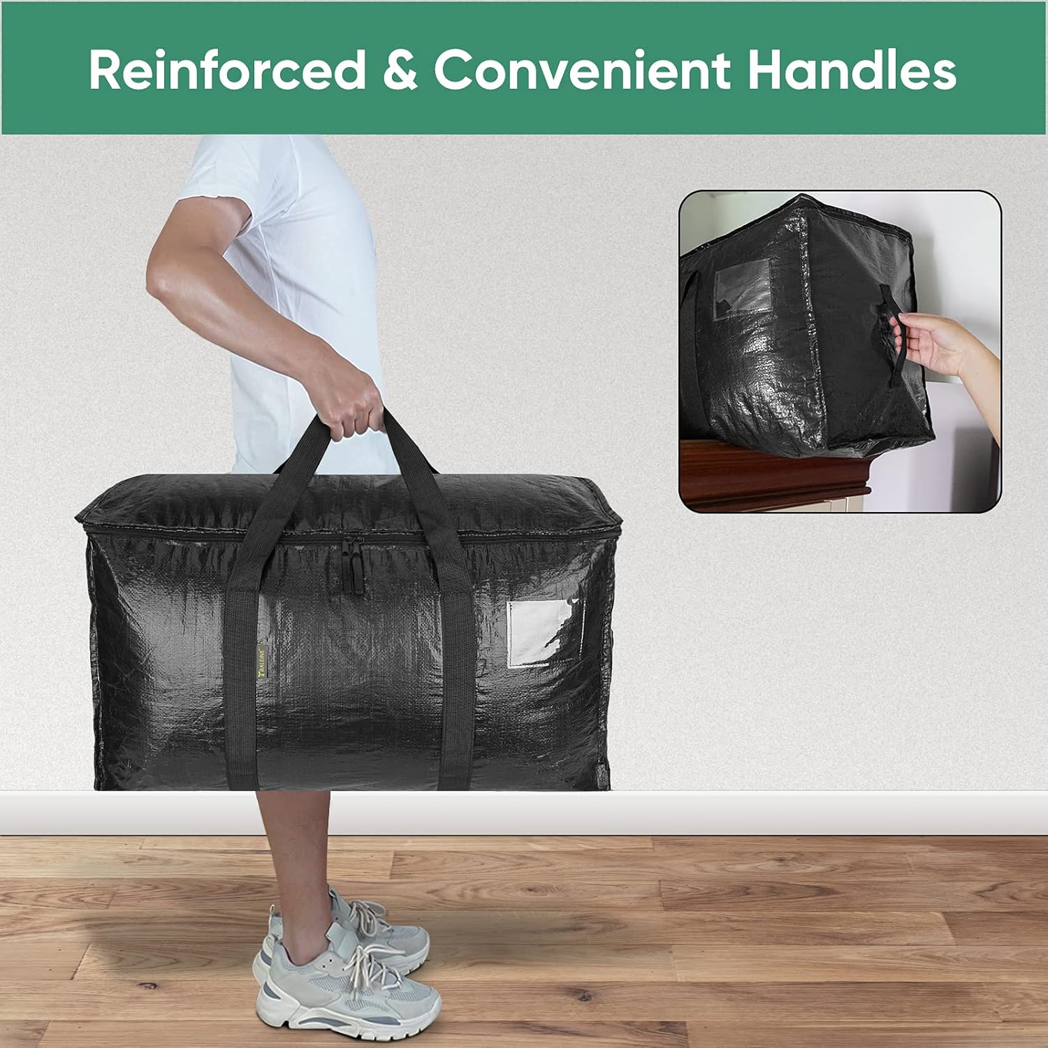BALEINE 6-Pack Oversized Moving Bags - Heavy-Duty Storage Totes with Reinforced Handles | Black