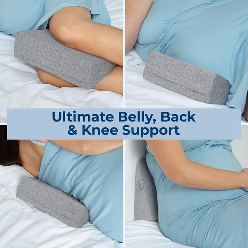 5 STARS UNITED Small Knee Pillow for Side Sleepers – Wedge Firm Foam Support for Belly, Back & Knees – Compact Maternity Cushion for Travel & Pregnancy Relief, Natural Gray