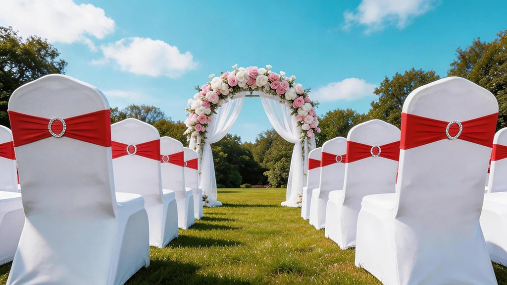 Skiennix Red Spandex Chair Sashes - Pack of 50 for Weddings, Parties, and Events | Elegant Decorations