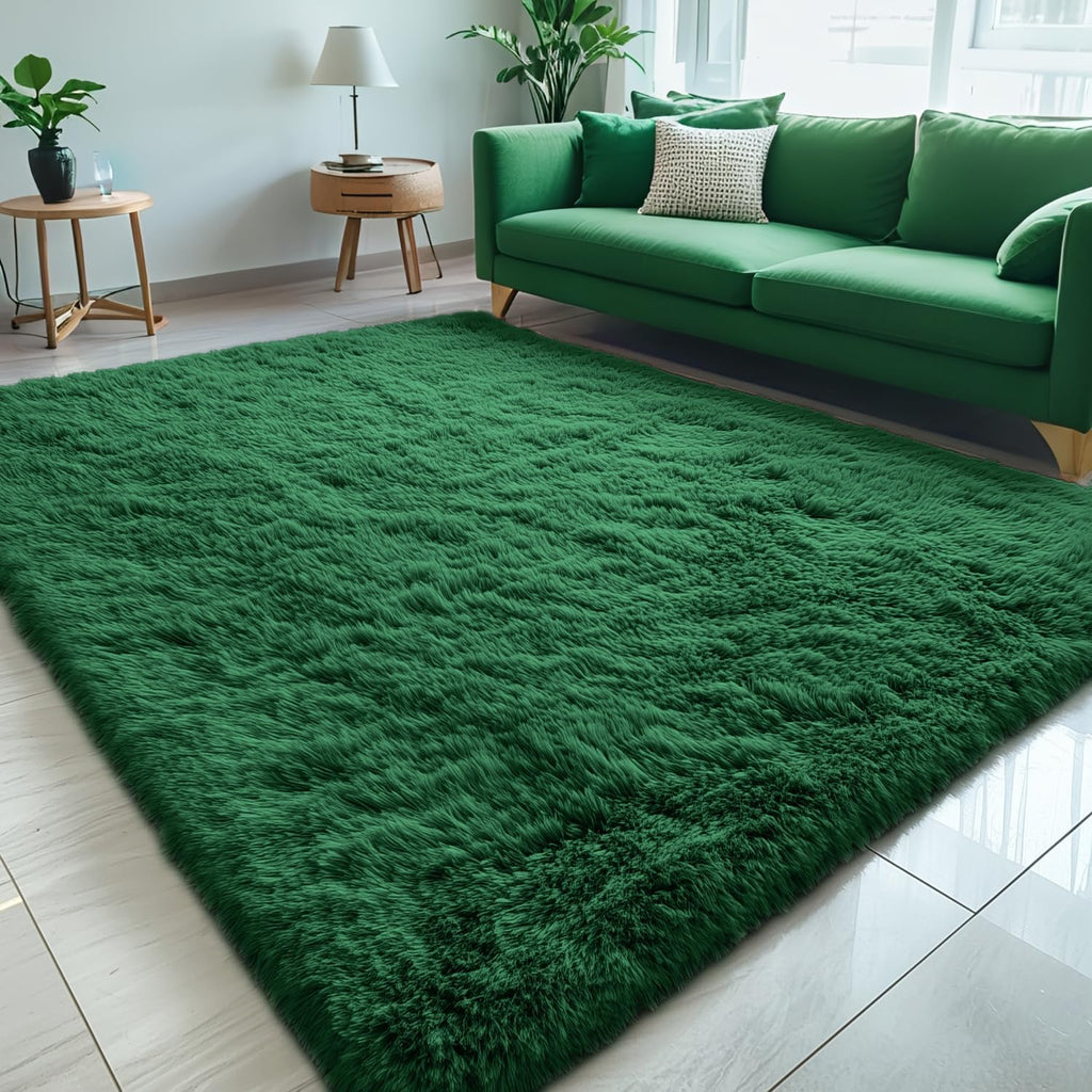 OLANLY Large Area Rug - Soft Fluffy Shaggy Carpet for Living Room & Bedroom | 5x7 Dark Green