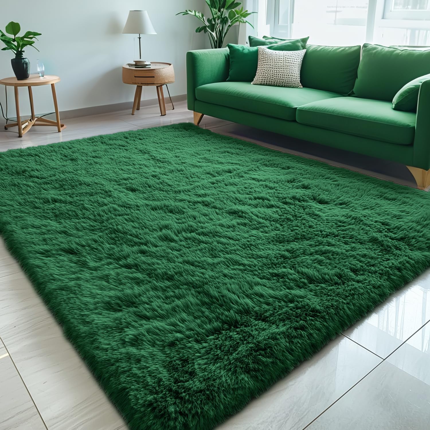 OLANLY Large Area Rug - Soft Fluffy Shaggy Carpet for Living Room & Bedroom | 5x7 Dark Green
