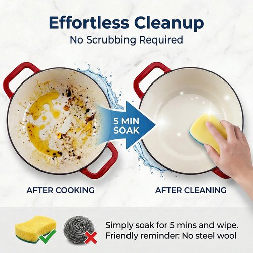 WOKINS 7QT Enamel Cast Iron Dutch Oven with Lid,Dual Handles,Versatile Heavy-Duty Non-toxic Cookware for Sourdough Bread Baking,Braising,Stews,Roasting,Oven Safe up to 500°F red