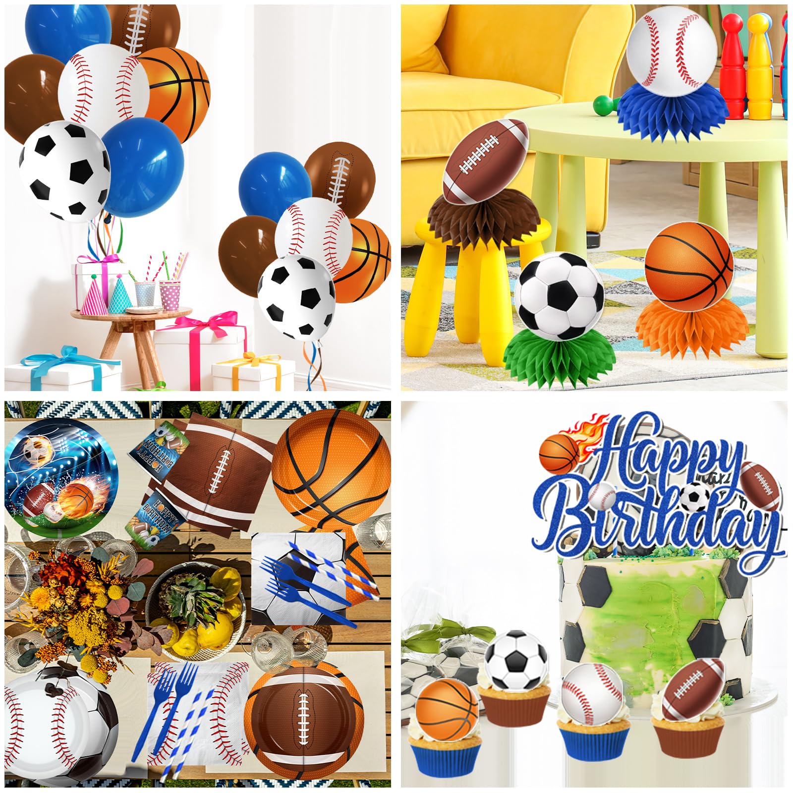 Sports Birthday Party Decorations-All Star Basketball Football Baseball Soccer Tableware Balloons Set for Boy Birthday,Serves 24