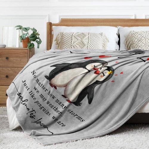 GiltGlimmer Gifts for Him Her Valentines Day, Anniversary I Love You Gifts Blanket, Romantic Wedding Birthday Gifts for Girlfriend Boyfriend, Penguin Blanket for Wife, Husband, Couple 60" × 50"