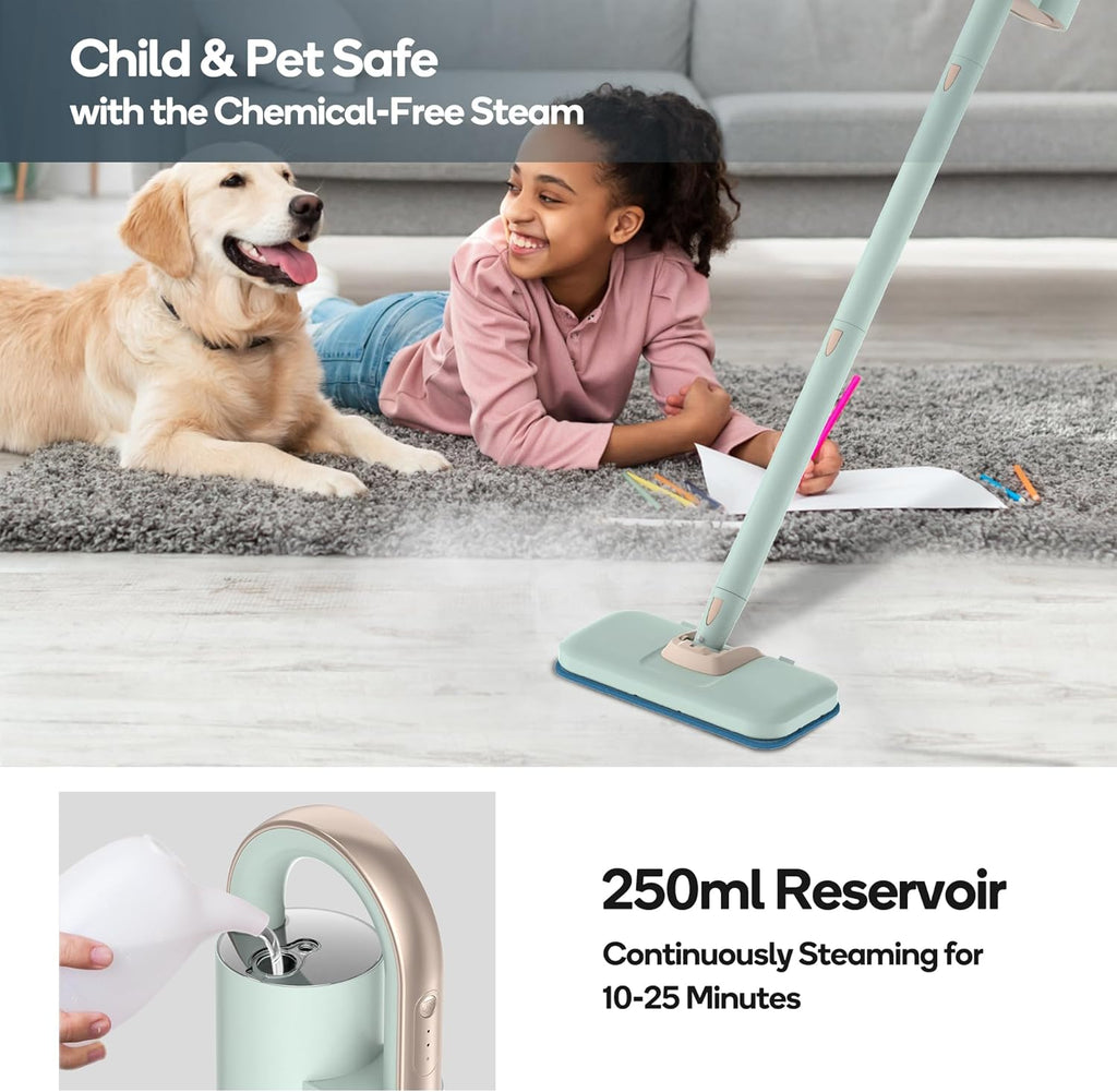 Newbealer Steam Mop - Powerful 1200W Floor Steamer with Detachable Handheld Cleaner | 250ml, 3 Adjustable Levels, 7 Accessories