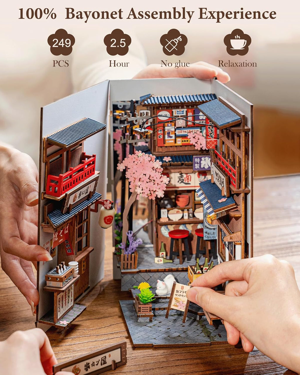 Rolife Book Nook Kit - Sakura Wine Alley 3D Wooden Puzzle | Japanese-Inspired DIY Miniature Dollhouse for Bookshelf Decor