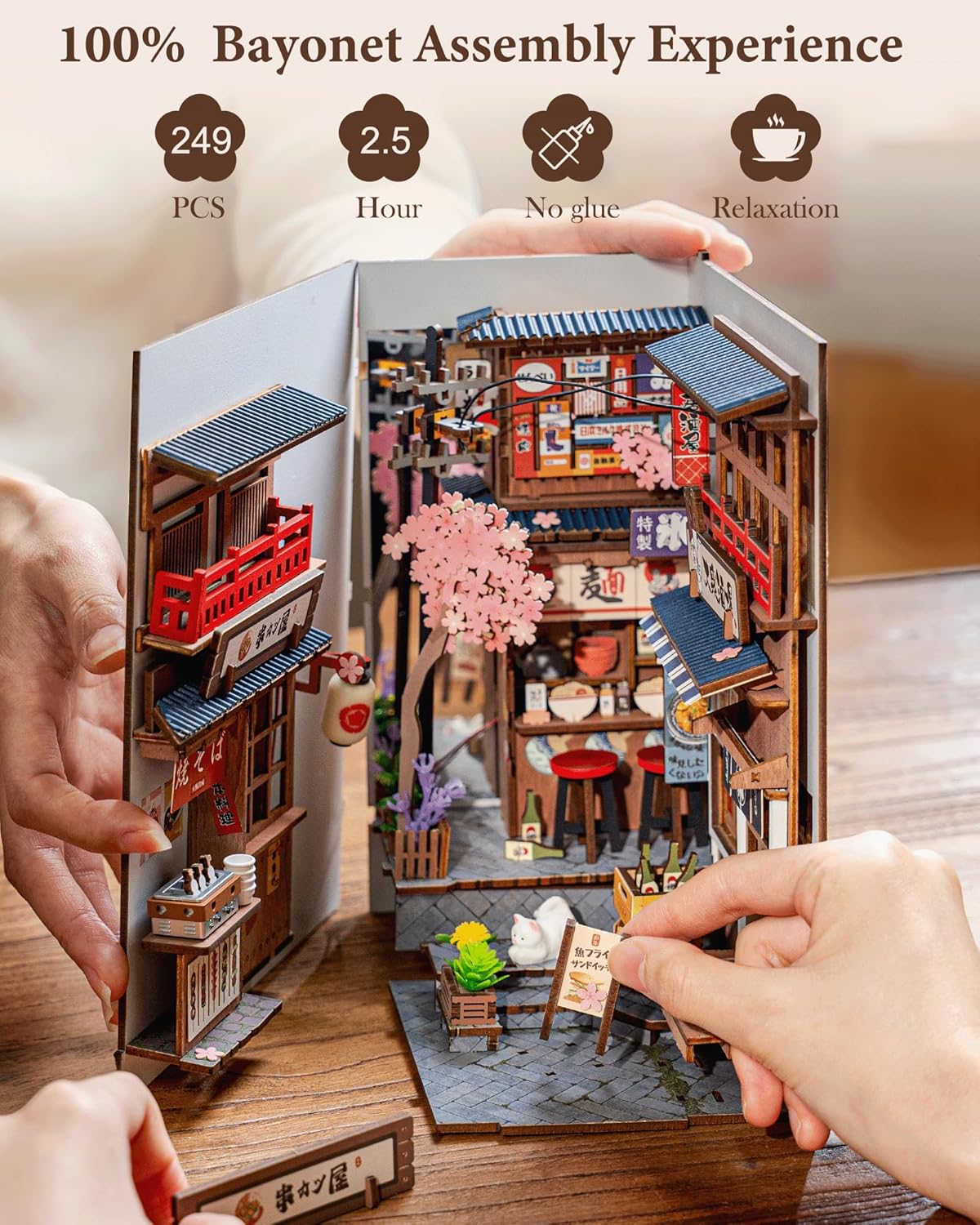 Rolife Book Nook Kit - Sakura Wine Alley 3D Wooden Puzzle | Japanese-Inspired DIY Miniature Dollhouse for Bookshelf Decor