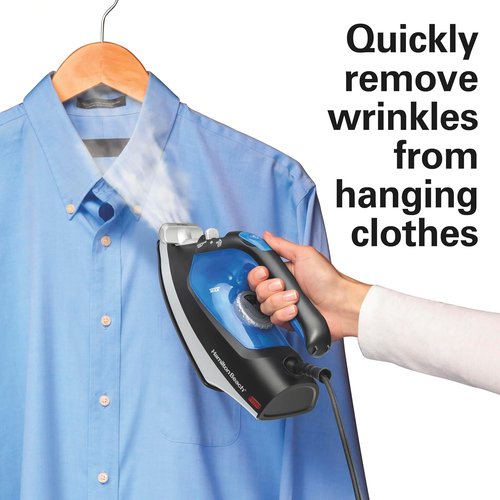 Hamilton Beach 2-in-1 Steam Iron - Versatile Clothes & Garment Steamer with 5 Temperature Settings, 1200 Watts, Black & Blue