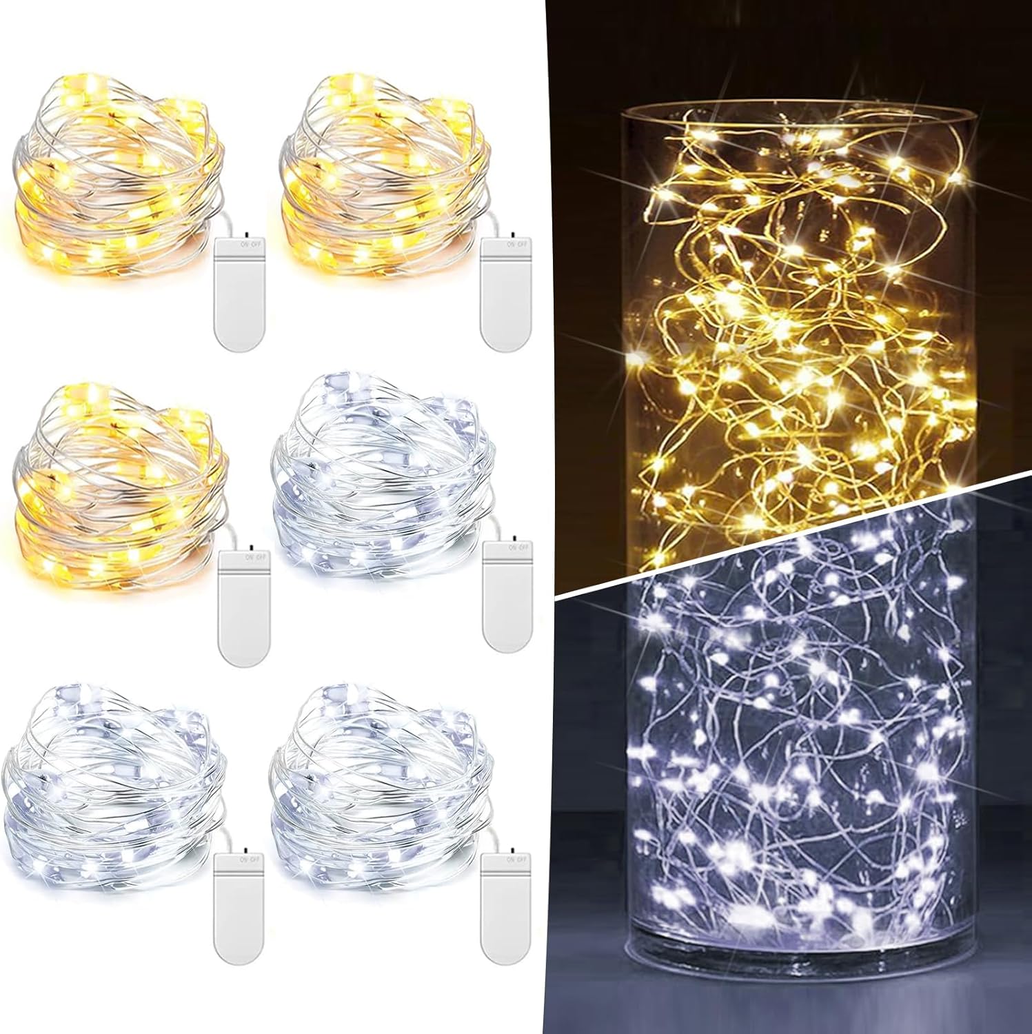 Skiennix 6 Pack Fairy Lights - Battery Operated 7ft 20 LED Mini String Lights | Warm White & Cool White for Weddings, Parties, Decor