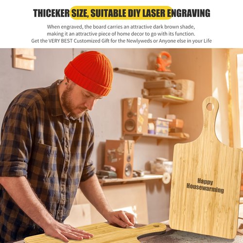 Zubebe 12 Pcs Bulk Wood Cutting Board with Handle Cutting Board for Laser Engraving, 13" x 7" Bamboo Serving Trays Charcuterie Trays for Customized Wedding Housewarming Mom Christmas Gift Party Favor