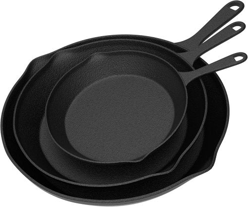 Home-Complete Cast Iron Skillets Set - Pre-Seasoned Nonstick Frying Pans | 10-Inch, 8-Inch, 6-Inch Sizes