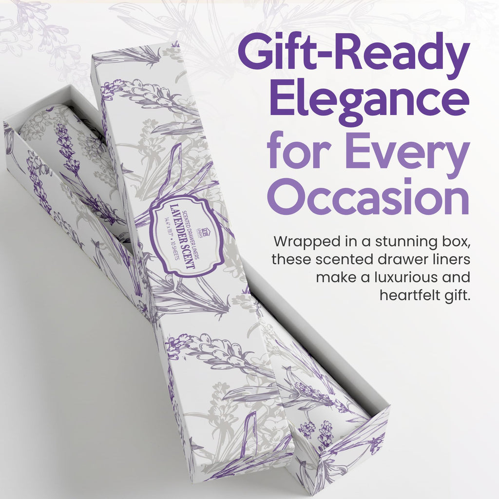 Lavender Scented Drawer Liners for Dresser Drawers (10 Large Sheets, 19.7" x 14.4") - Non Adhesive Drawer Paper Liner for Bedroom Dresser & Closet Shelves by Linda’s Essentials