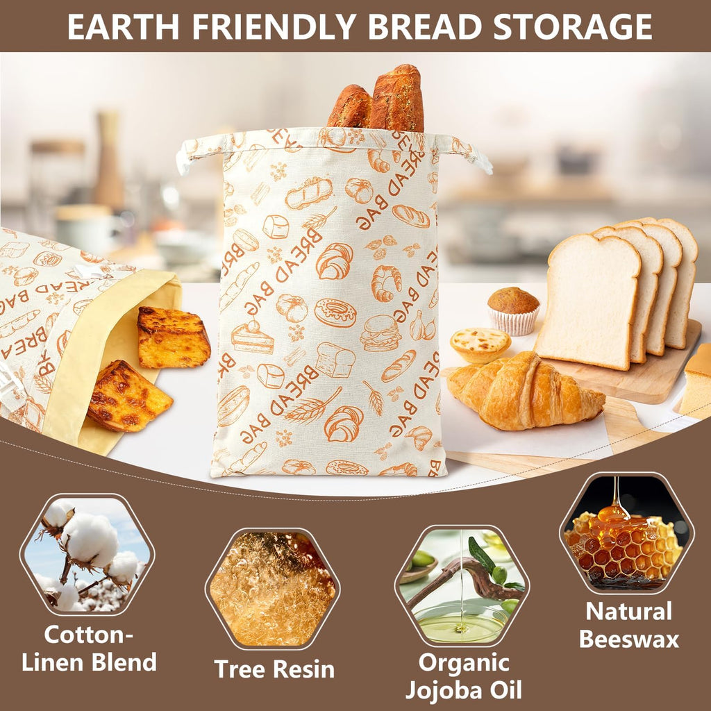 Skiennix Reusable Beeswax Bread Bags - Eco-Friendly Food Storage for Sourdough | 2 Pack, Large Capacity