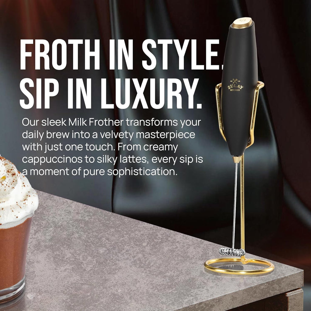 Zulay Kitchen Milk Frother - Handheld Electric Foam Maker with 4 Duracell Batteries | Luxury Gift for Coffee Lovers