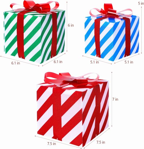 Juegoal Christmas Lighted Gift Box Set - Pre-Lit 45 LED Holiday Decorations | Indoor/Outdoor Red, Green & Blue