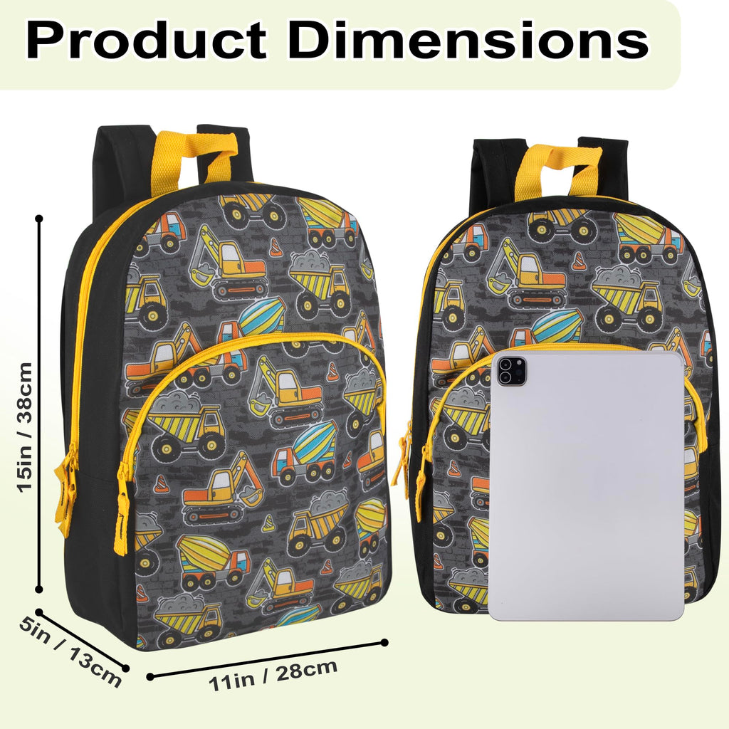 Trail maker 15 Inch Kids Backpacks for Boys & Girls | Preschool, Kindergarten, Elementary School Backpacks with Adjustable, Padded Straps (Tough Trucks)