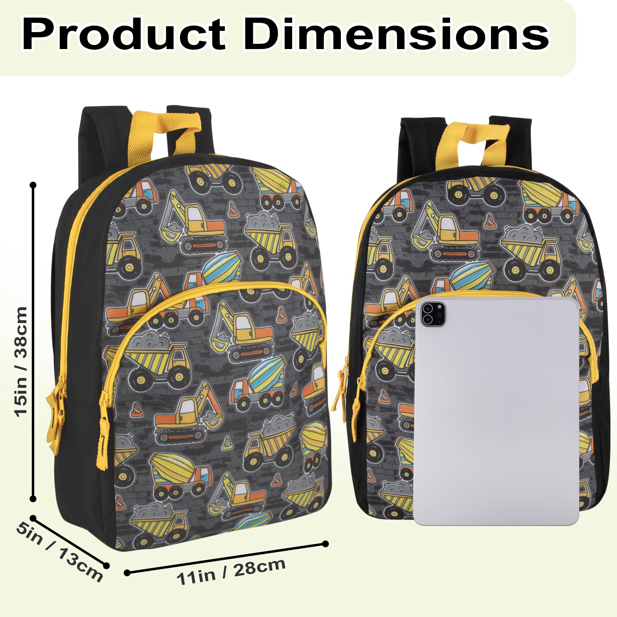 Trail maker 15 Inch Kids Backpacks for Boys & Girls | Preschool, Kindergarten, Elementary School Backpacks with Adjustable, Padded Straps (Tough Trucks)