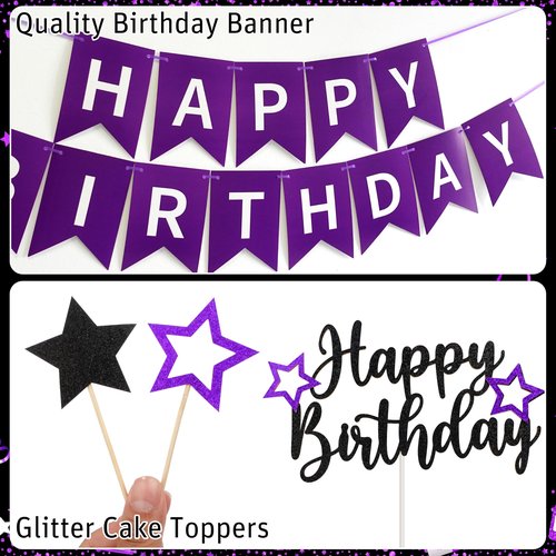 Black and Purple Birthday Decorations Kit, Purple and Black Party Decorations - Purple Happy Birthday Backdrop Banner, Balloon Arch, Tablecloth, Fringe Curtain for Women Girls Kids Celebration