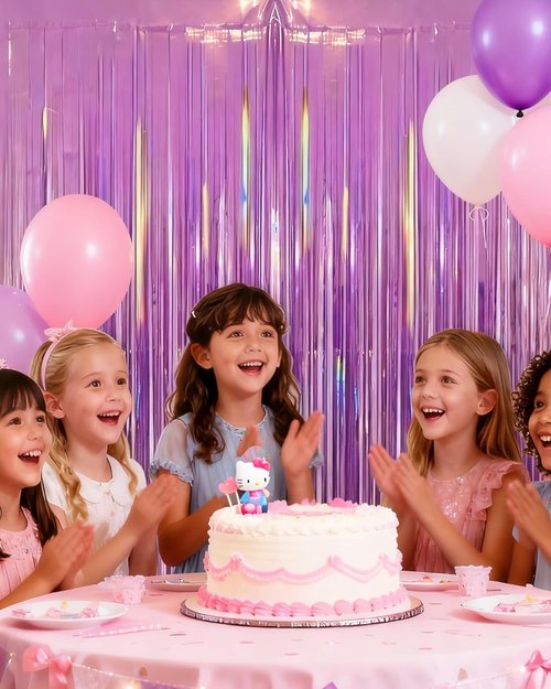 Iridescent Rose Pink Party Streamers - 2 Pack Neon Transparent Holographic Tinsel Backdrop | 3.31 x 6.6 ft