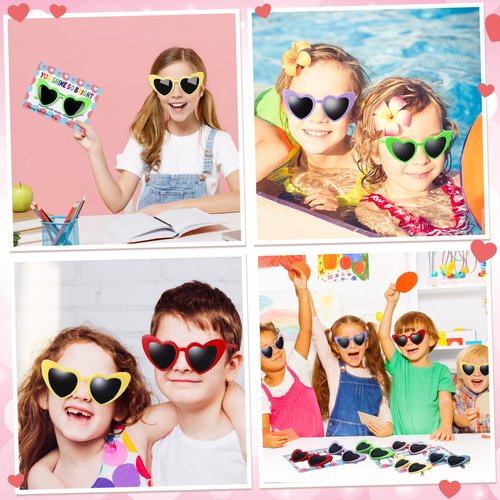Kathfly 30 Pack Valentine's Day Sunglasses with Gift Cards Valentine Favor Sunglasses with Greeting Cards Prize Supplies Gift(Heart, Cat Eye)