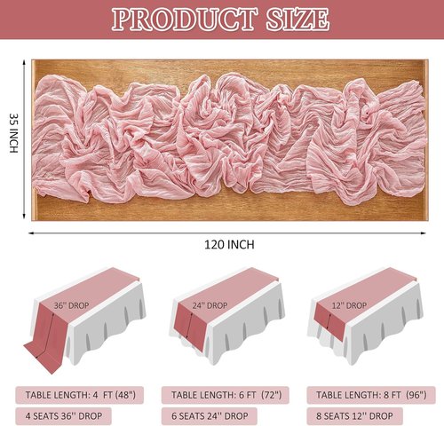 Cheesecloth Table Runner - 10 Ft Boho Rustic Sheer Gauze for Centerpiece Decor | Dusty Pink