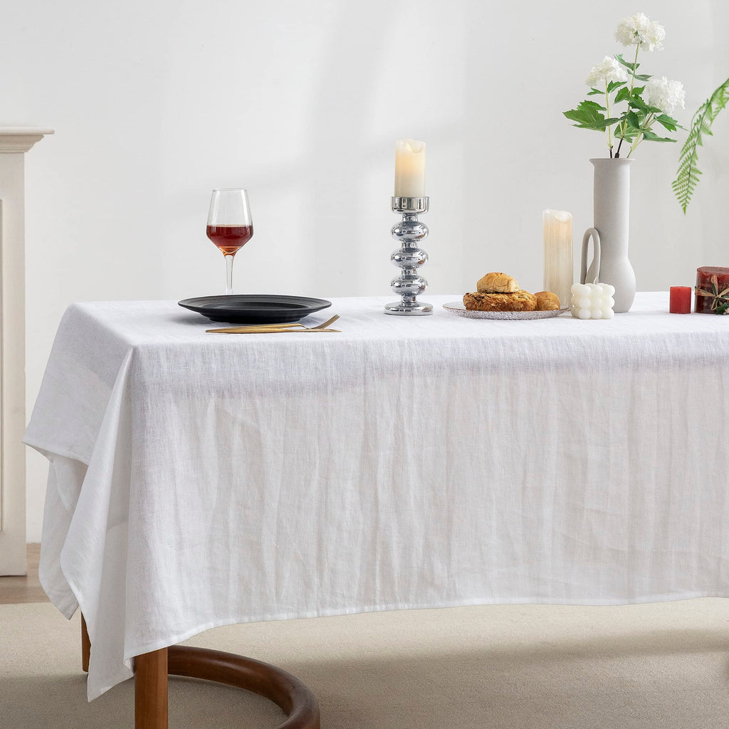 EVERLY 100% Pure Linen Rectangle Tablecloths 60x84Inches for Dining, Buffet Parties, Picnic,Events, Weddings and Restaurants, Decorative Halloween, Thanksgiving Machine Washable Tablecloths-White