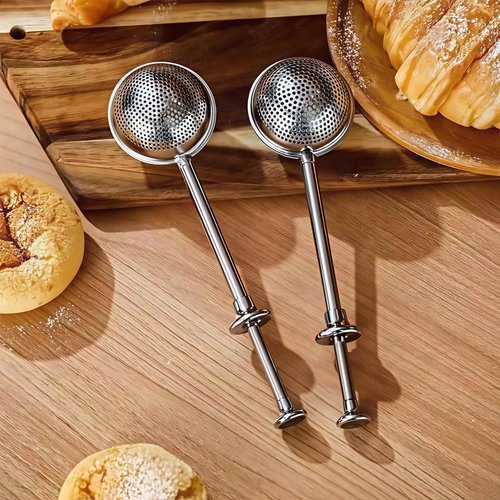 2Pcs Flour Sifter for Baking, Powdered Sugar Shaker Duster for Sourdough Bread, One-hand Operation Sugar Dispenser with Stainless Steel, Pick Up and Dust Flour Sifter