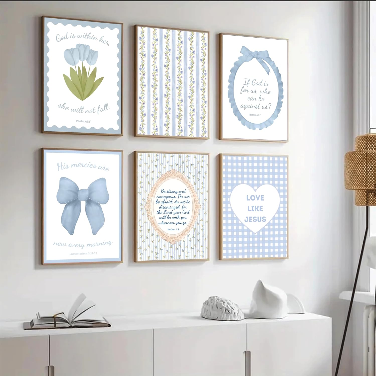 Skiennix Blue Bible Verses Wall Art - Floral Christian Decor for Girls Room | 8x10in Unframed Prints