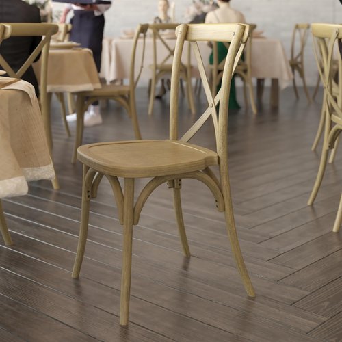Flash Furniture Hercules Commercial Indoor/Outdoor Cross Back Chair, Wood Look, Weather-Resistant, Lightweight Design, Versatile Use, Chestnut