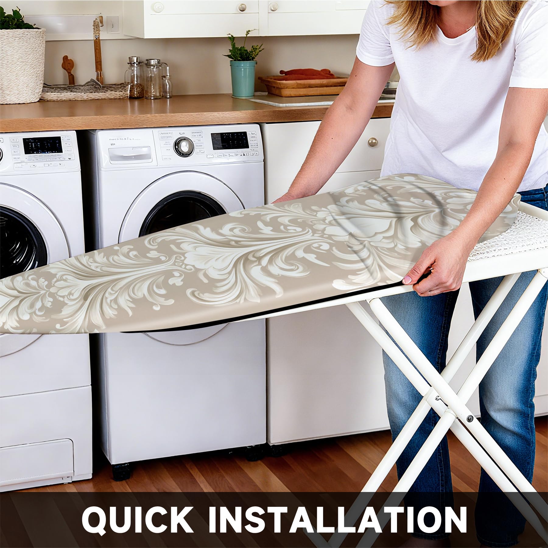 Ironing Board Cover 15"x54" Standard Size Replacement Thick Iron Board Covers Heavy Duty Non-Slip Board Cover Fitted with Elastic Edges and Velcro Straps