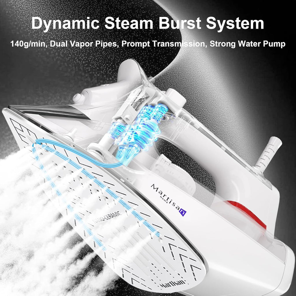 Martisan Steam Iron - 1800W Nano Ceramic Soleplate | Dynamic Steam Burst & Precise Thermostat for All Fabrics