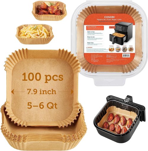 COSORI Air Fryer Liners - 100 PCS Non-Stick Disposable Paper Liners | 7.9" Unbleached Food Grade, Heat Resistant Up to 465°F