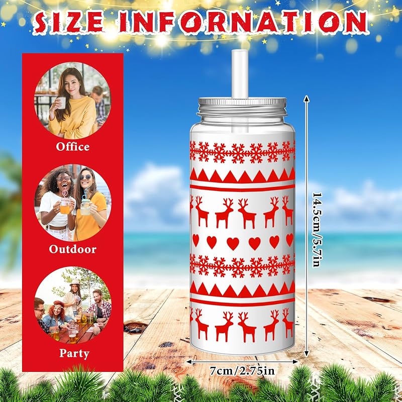 Elk Christmas 24 Pcs 13.5 oz Reusable Plastic Cups with Lids & Straws - Variations Included