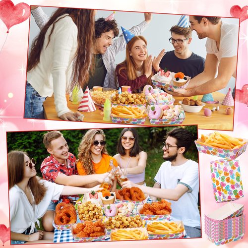 Dunzoom 60 Pcs Valentine's Day Food Trays Paper Bowls Valentines Popcorn Boxes Pink Red Love Galentines Heart Plate Disposable Snack Nacho Serving Boat Holder for Movie Night Party Supply(Fresh)