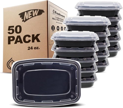 Freshware Meal Prep Containers - 50 Pack 1 Compartment Food Storage | BPA Free, Stackable, Microwave Safe (24 oz)