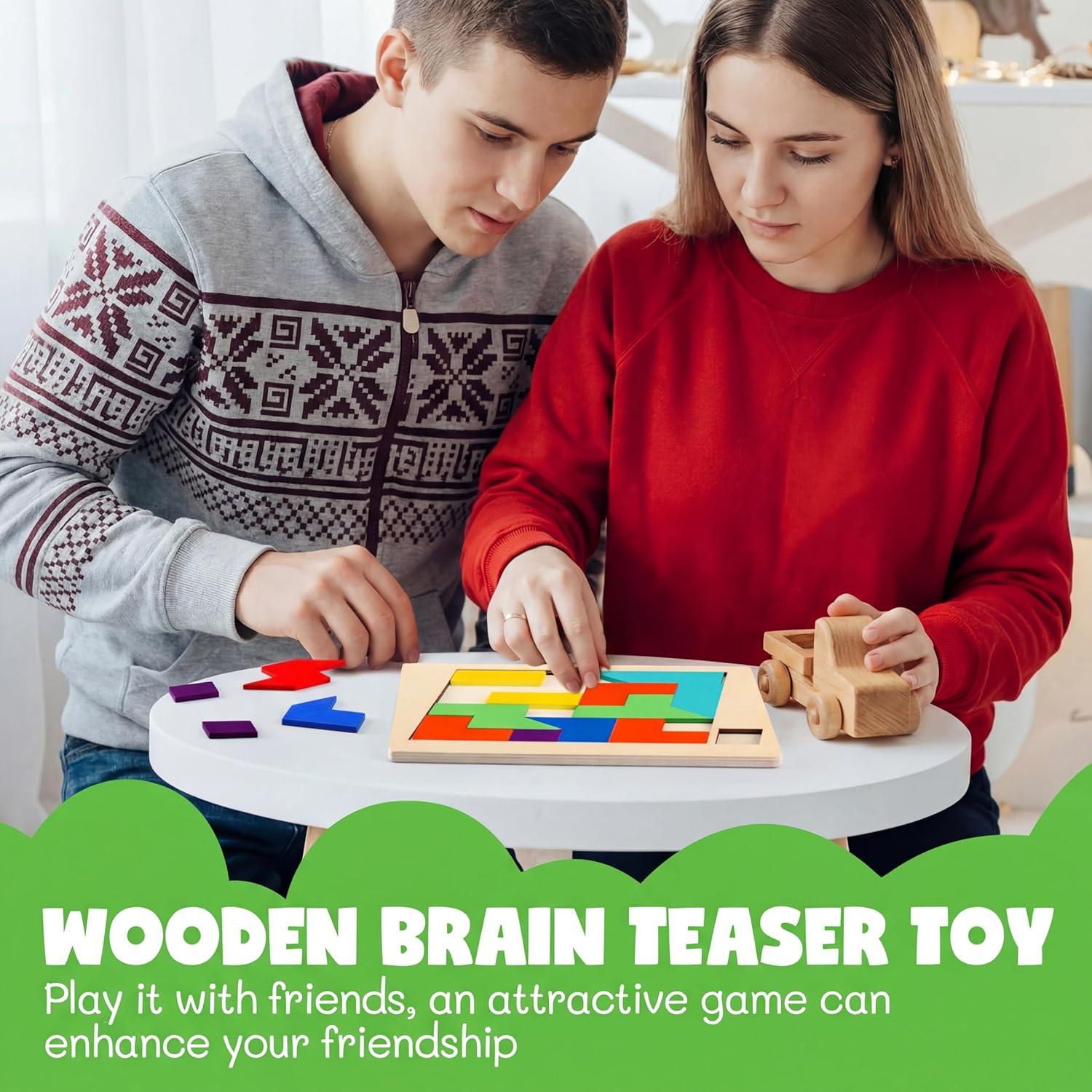 Yunsailing Large Hexagon Tangram Puzzle - 3 Pack Wooden Brain Teasers for Adults | Classic Geometric Challenge