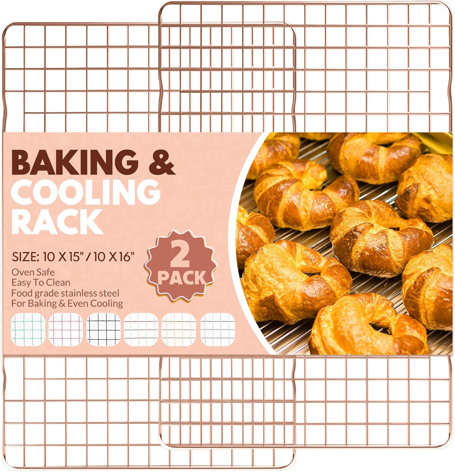 Skiennix Cooling Racks - 2 PCS Stainless Steel Baking Racks, 15x10 Inches, Oven Safe for Sheet Pans