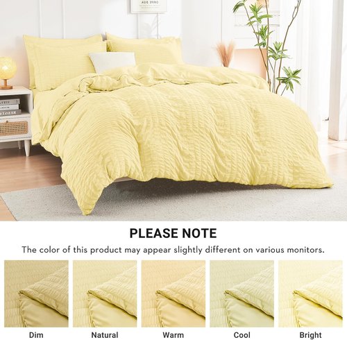 HYMOKEGE Twin Comforter Set - Luxurious 5-Piece Seersucker Bedding Set for All Seasons | Yellow