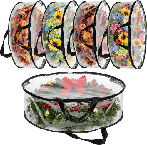 Clear Wreath Storage Bag by [Brand Name] - 24 x 8 Inch Waterproof Container with Handles for Christmas Garland