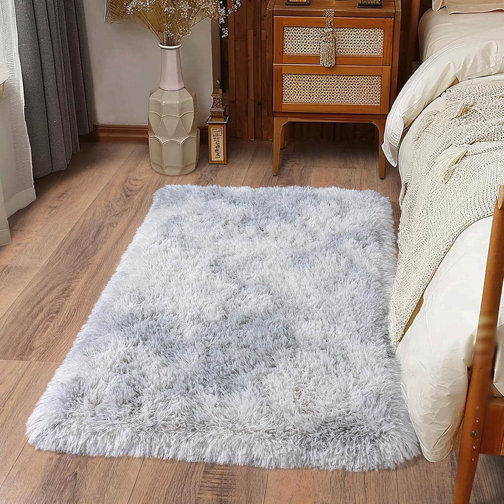 Skiennix Ultra Soft Runner Rug - Non-Slip Rubber Backing & Thick Memory Sponge | 2x3 Feet Tie-Dye Light Grey