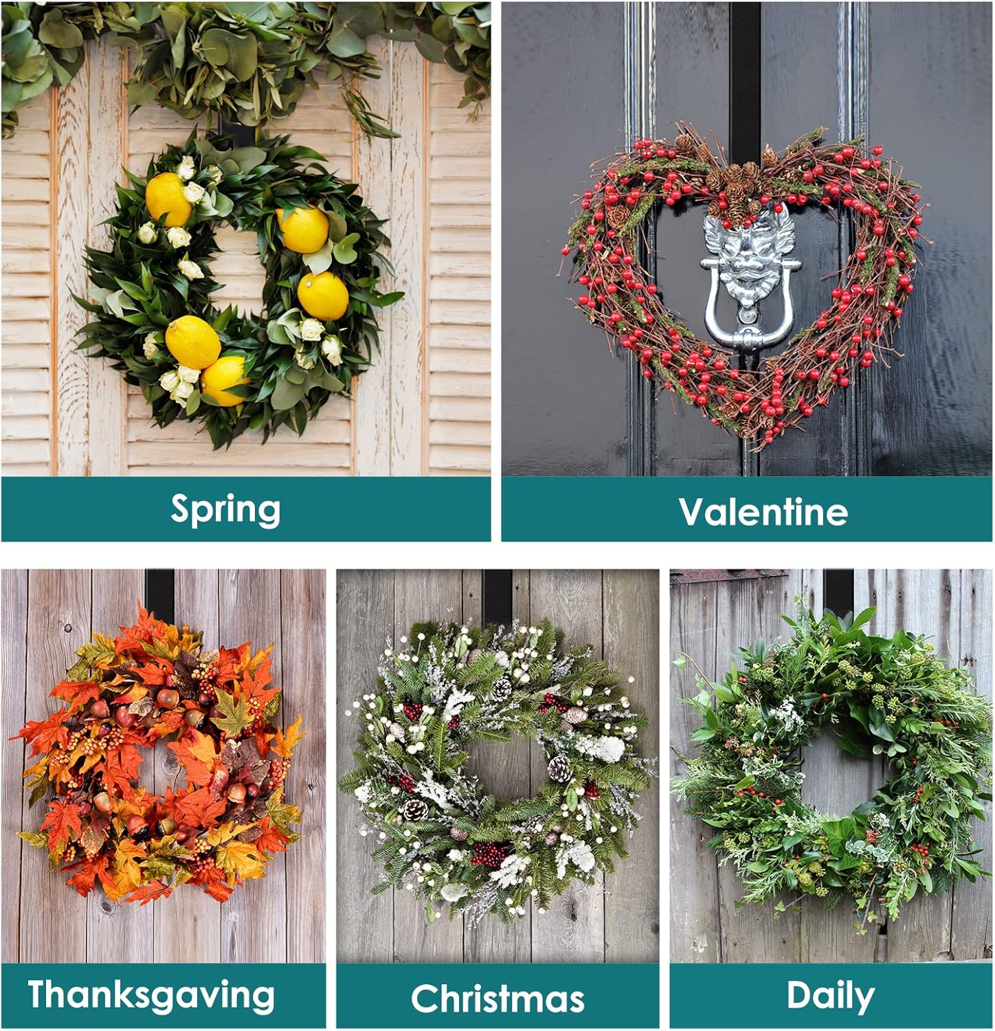 Myfolrena Wreath Hanger - Adjustable Stainless Steel Door Hanger for 15-24 Inch Wreaths, 20lb Capacity