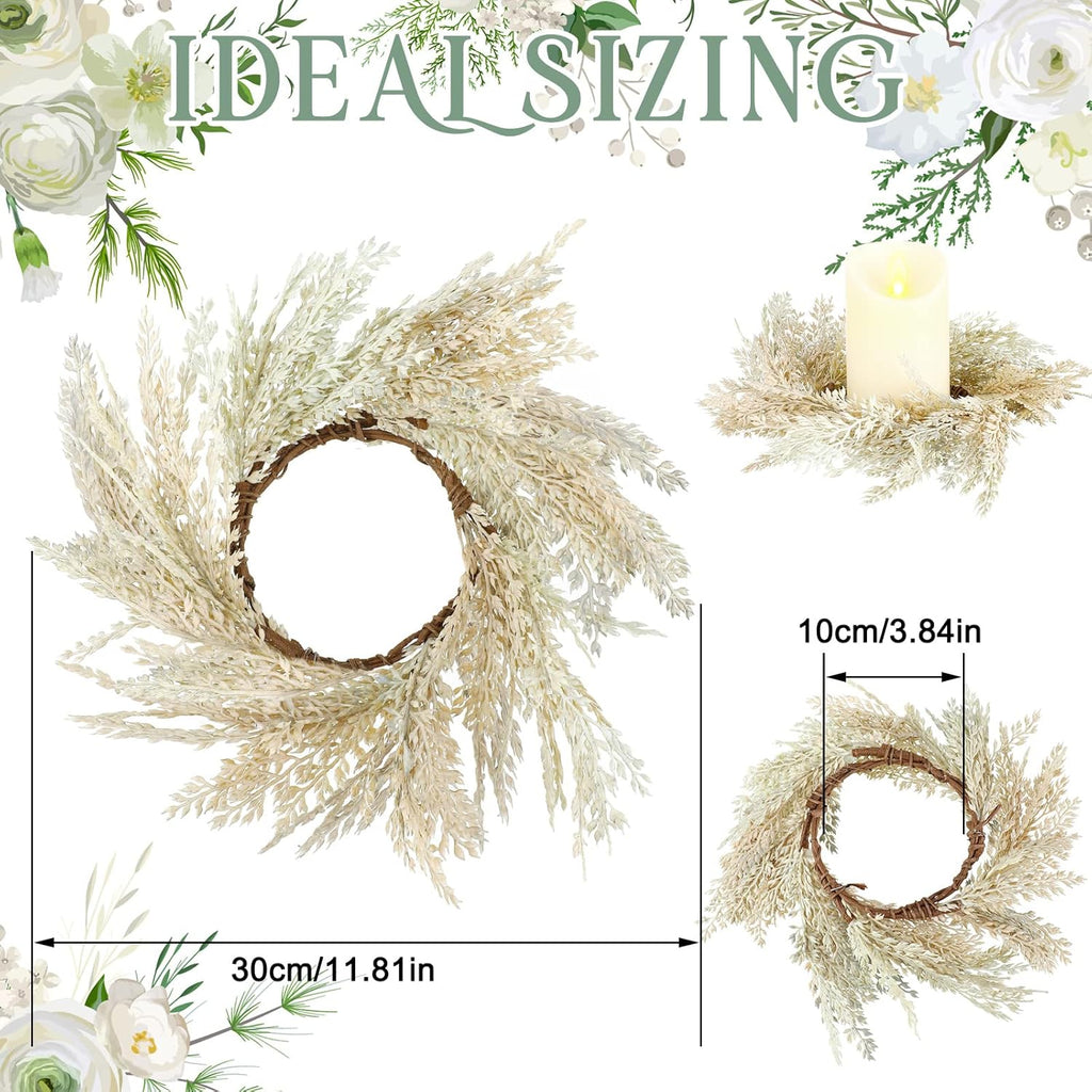 Panelee Pampas Grass Candle Rings - 4 Pcs Faux Greenery Wreaths for Boho Home Decor | 3.9 Inch Size