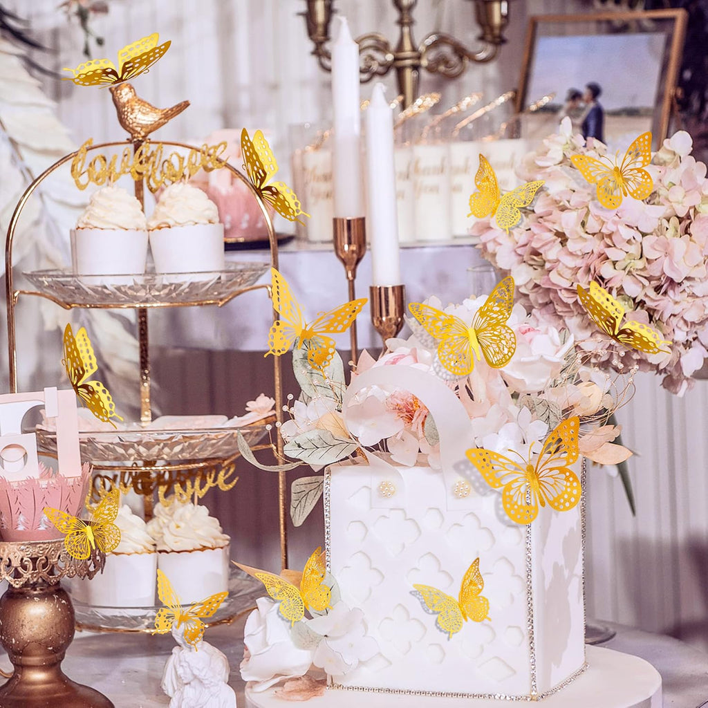 SAOROPEB 3D Butterfly Wall Decor - 48 Pcs in 4 Styles & 3 Sizes | Gold Removable Stickers for Parties