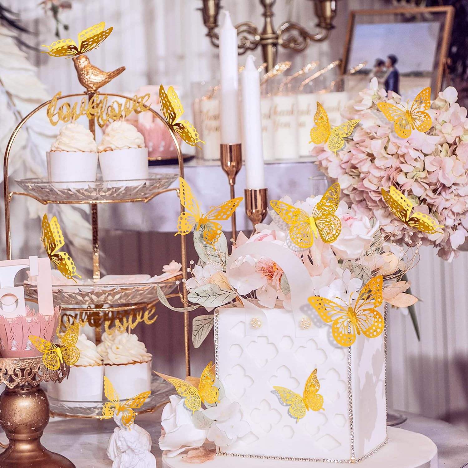 SAOROPEB 3D Butterfly Wall Decor - 48 Pcs in 4 Styles & 3 Sizes | Gold Removable Stickers for Parties